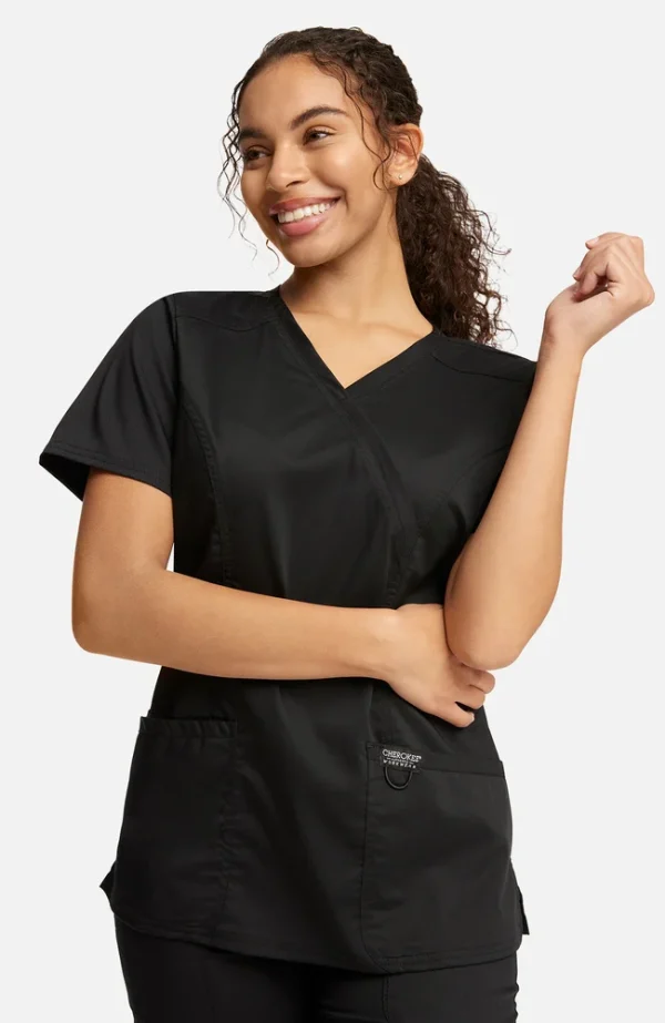 (PH) Women's Mock Wrap Solid Scrub Top - WW610