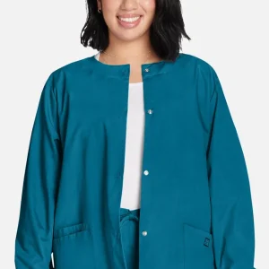 (CWINHS-DA) Women's Snap Front Solid Scrub Jacket - 4350